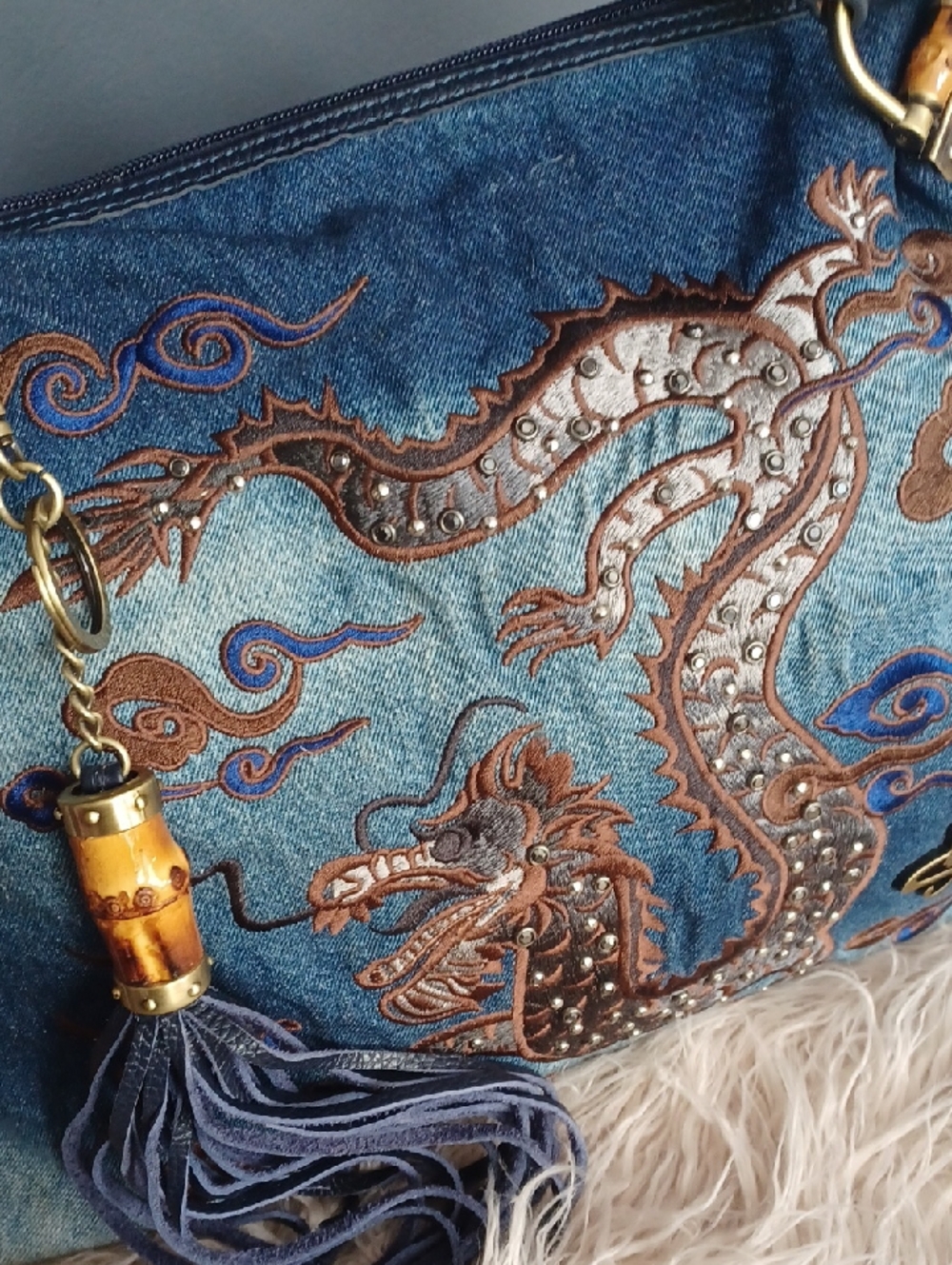 Y2K Denim Dragon Large Tote - Picture 2 of 16